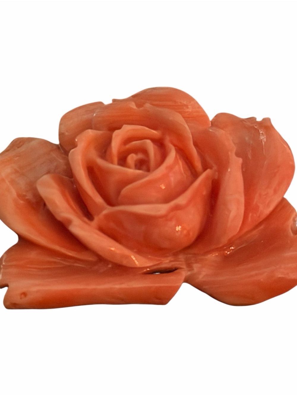Vintage Coral Rose Brooch Carved Porcelain Look Floral Pin Romantic Cottage - Picture 6 of 7
